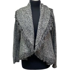 Cache Fringed Shawl Collar Sweater